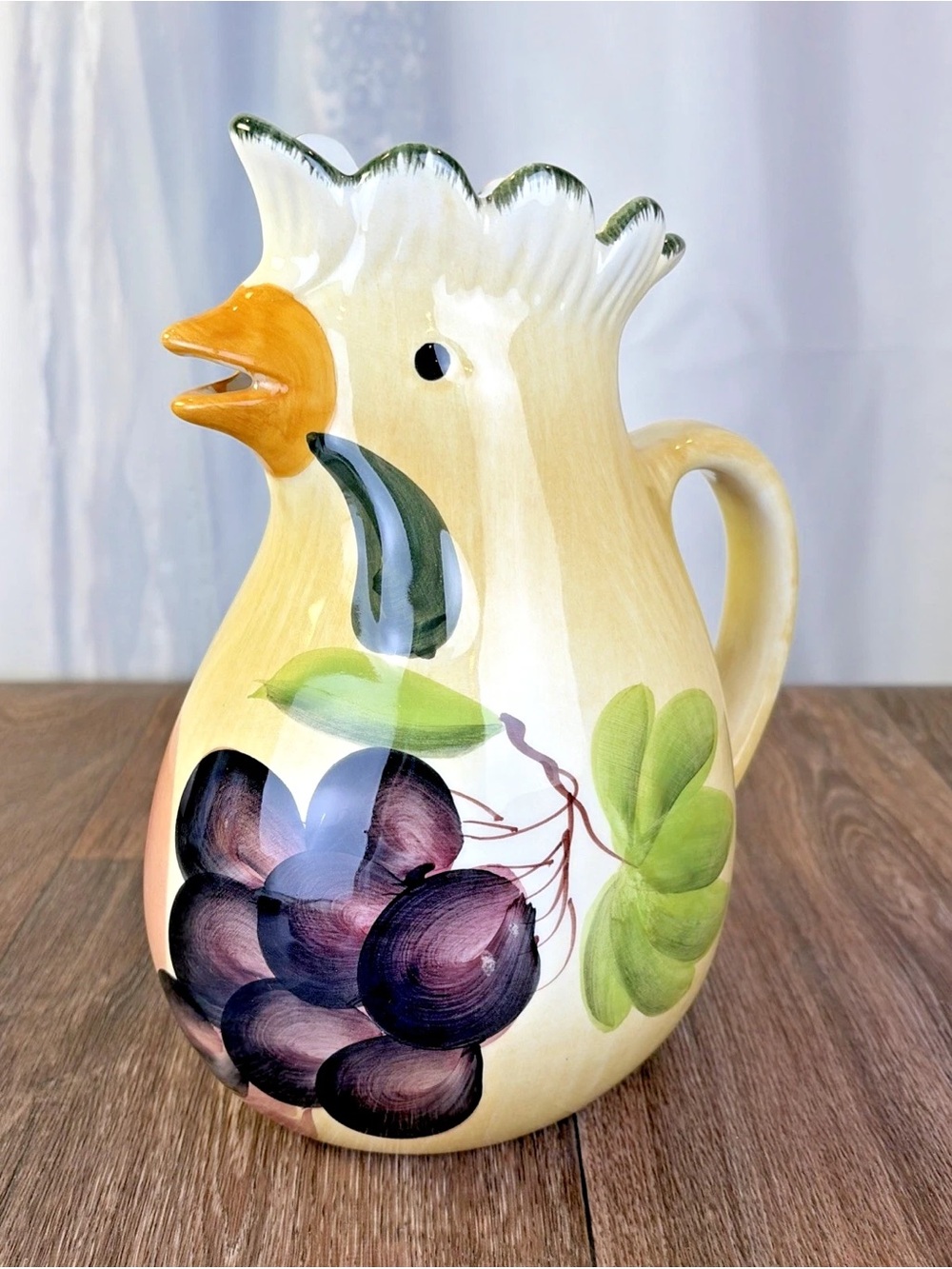 Hand Painted Marketplace Italian Toscana Verde 9" Rooster Ceramic Pitcher Chick